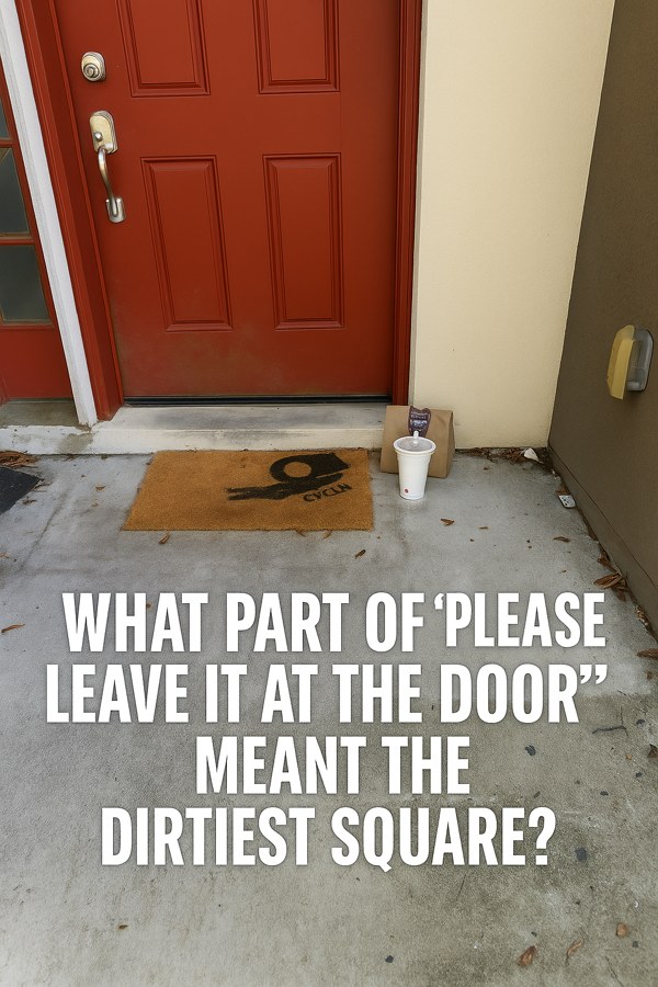 Meme reading What part of please leave it at the door meant the dirtiest square, over a dirty doormat